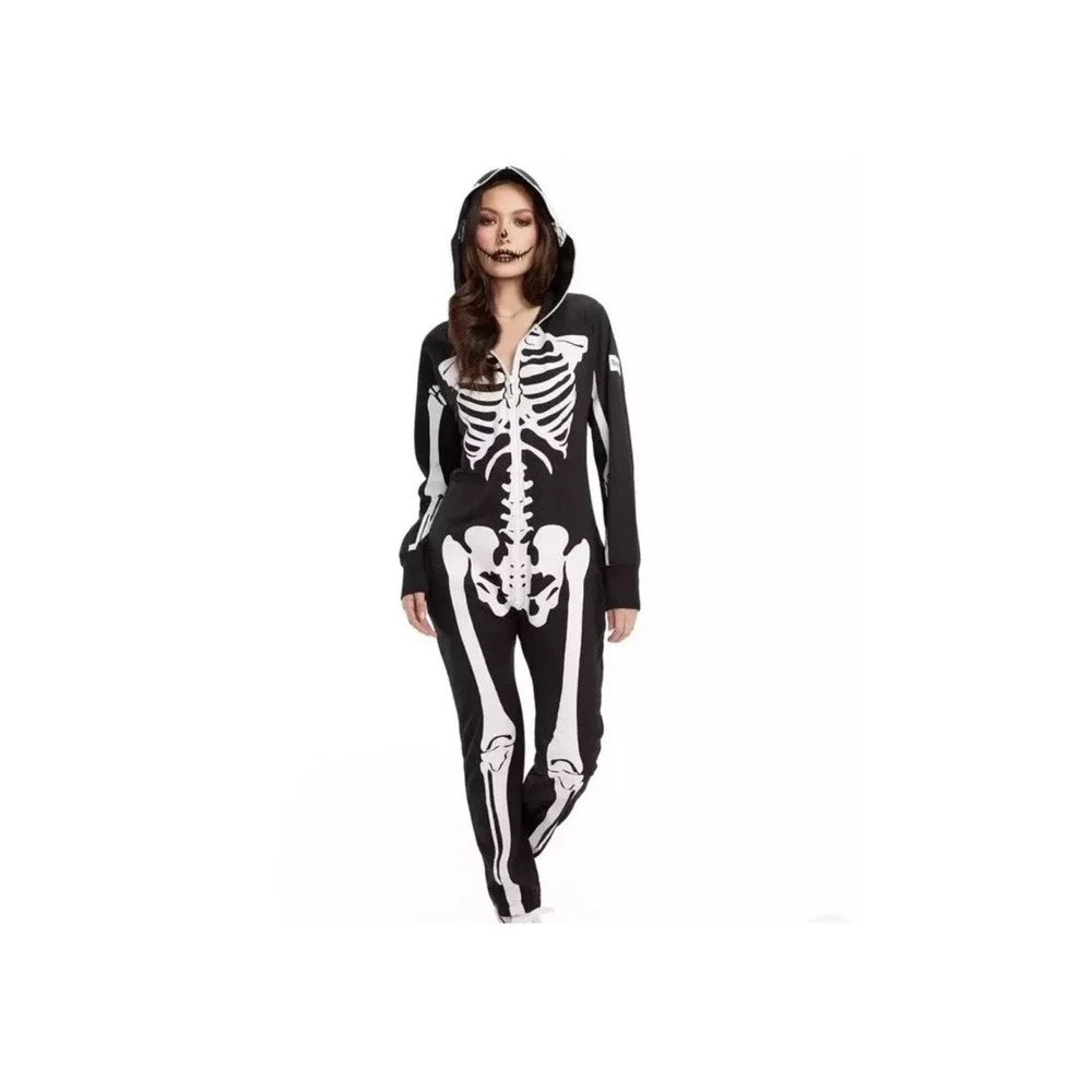 TIPSY ELVES ONE‎ PIECE ZIP UP MASK SKELETON JUMPSUIT Unisex Size XL HALLOWEEN - Picture 10 of 14